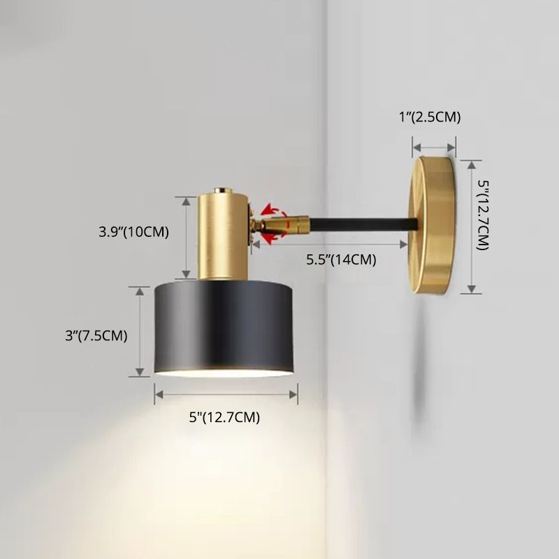 Adjustable Angle 1 Light Cylinderical Wall Sconce Nordic Luxury Style Metal Sconces