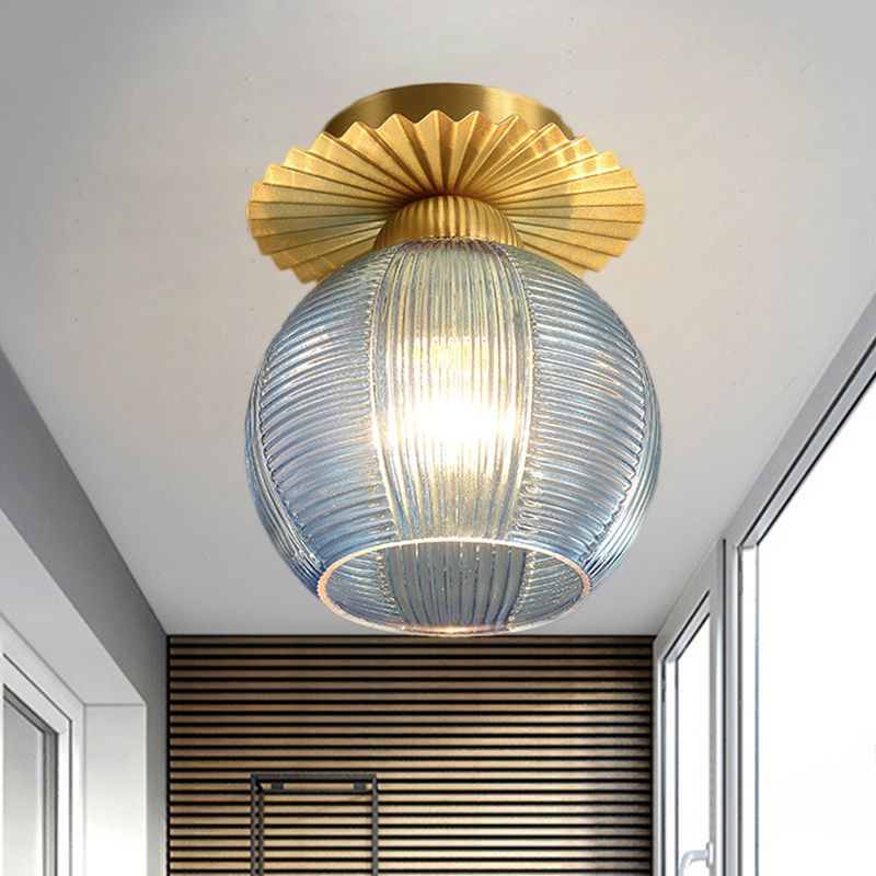Global Semi Flush Contemporain Clair/Blanc/Bleu Prisme Verre Ampoule Unique Couloir Près du Plafonnier