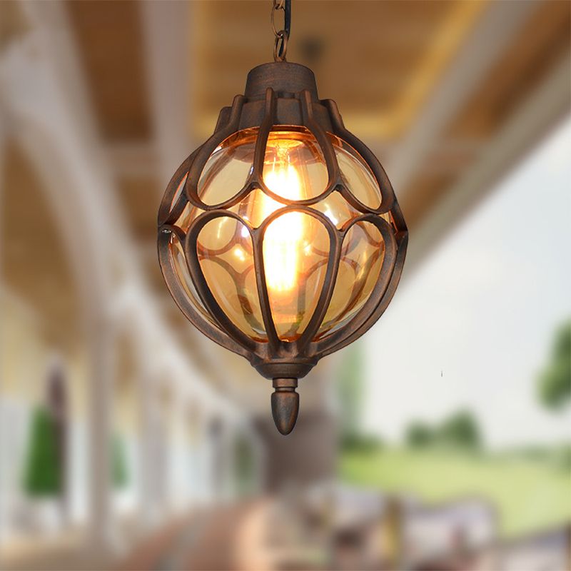 1 Licht 7 "/9"/11 "Weitkugel Anhängerlampe Vintage Bernstein Glashängung Lampe in Schwarz/Bronze/Gold