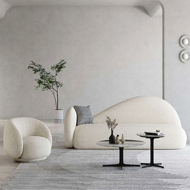 31.49" Wide Wool Curved Sofa White Contemporary Tuxedo Arm Sofa
