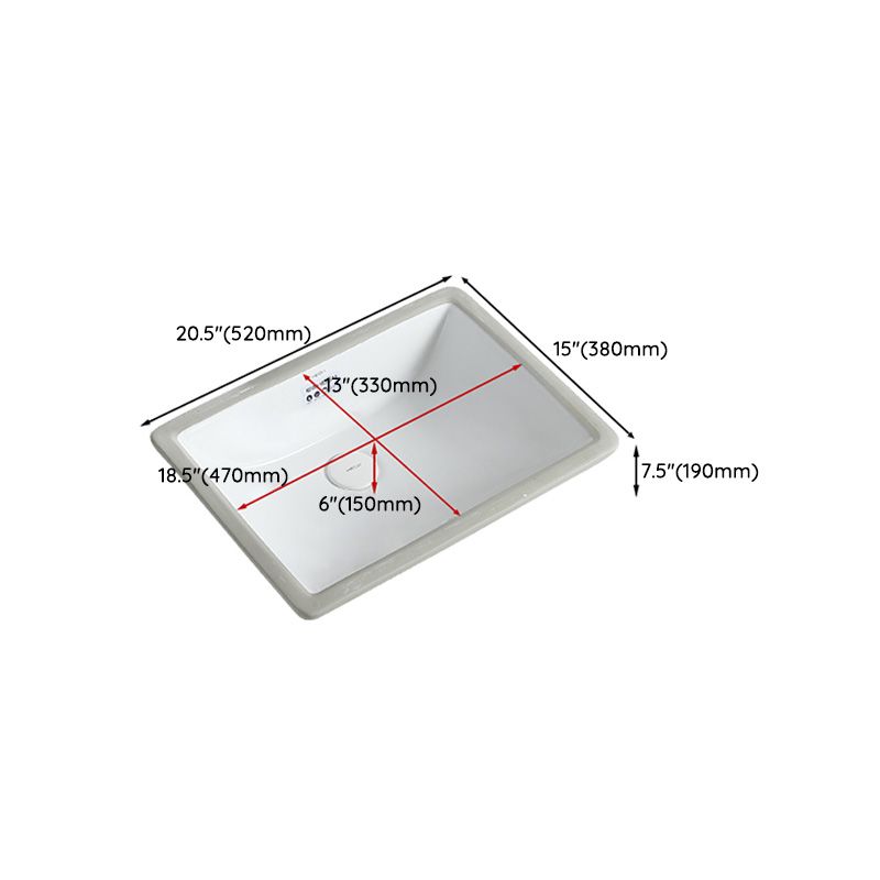 Traditional Undermount Bathroom Sink Porcelain with Overflow and Drain Assembly Basin Sink