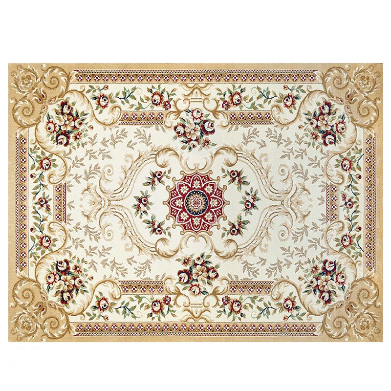 Beige traditionelle Fläche Teppichmedaillon Muster Polyester Fläche Teppich Easy Care Teppich für Wohnzimmer