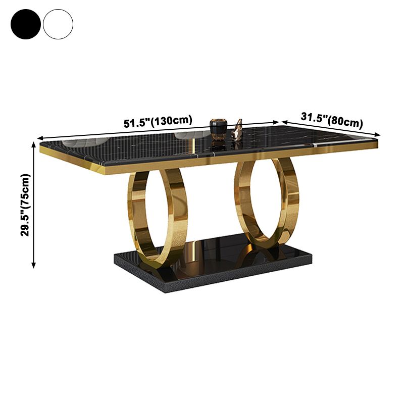 Luxury Marble Dining Table Rectangle Table with Metal Pedestal in Gold