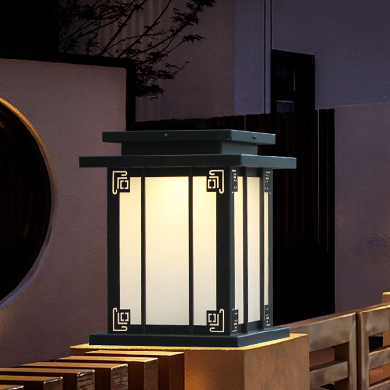 Metal Rectangular Shape Outdoor Lights Modern Style 1-Light Solar Pillar Lamp in Black