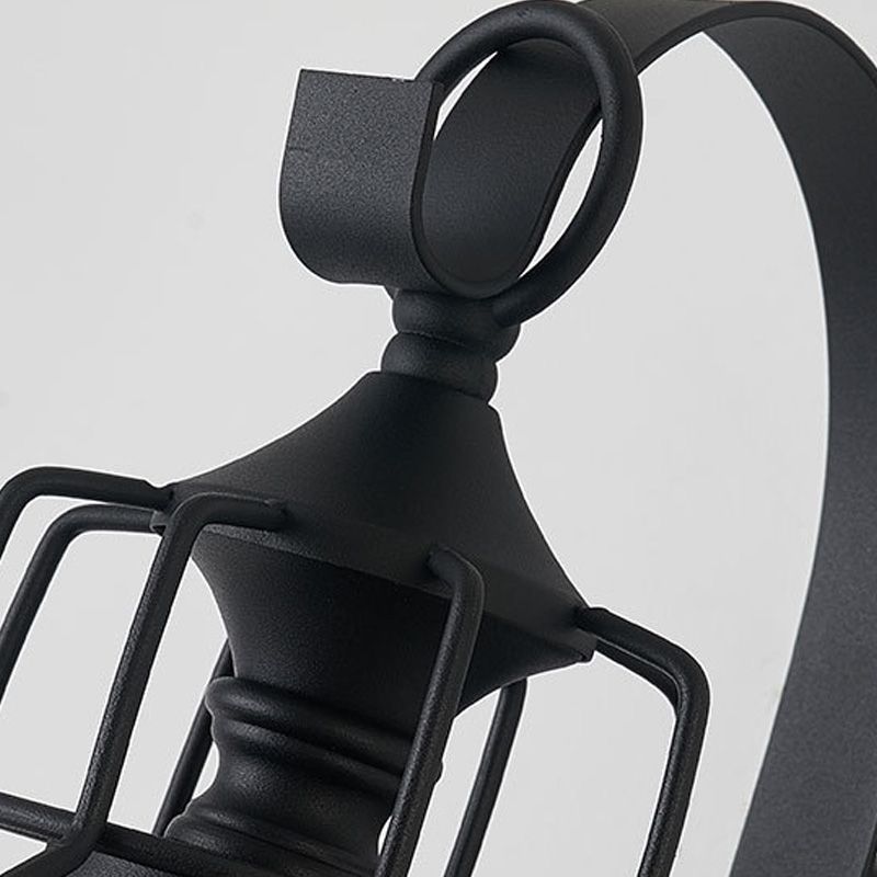1 Light Bell Shade Sconce Light Industrial Black Seedy Glass Wall Lamp for Corridor with Metal Cage Frame