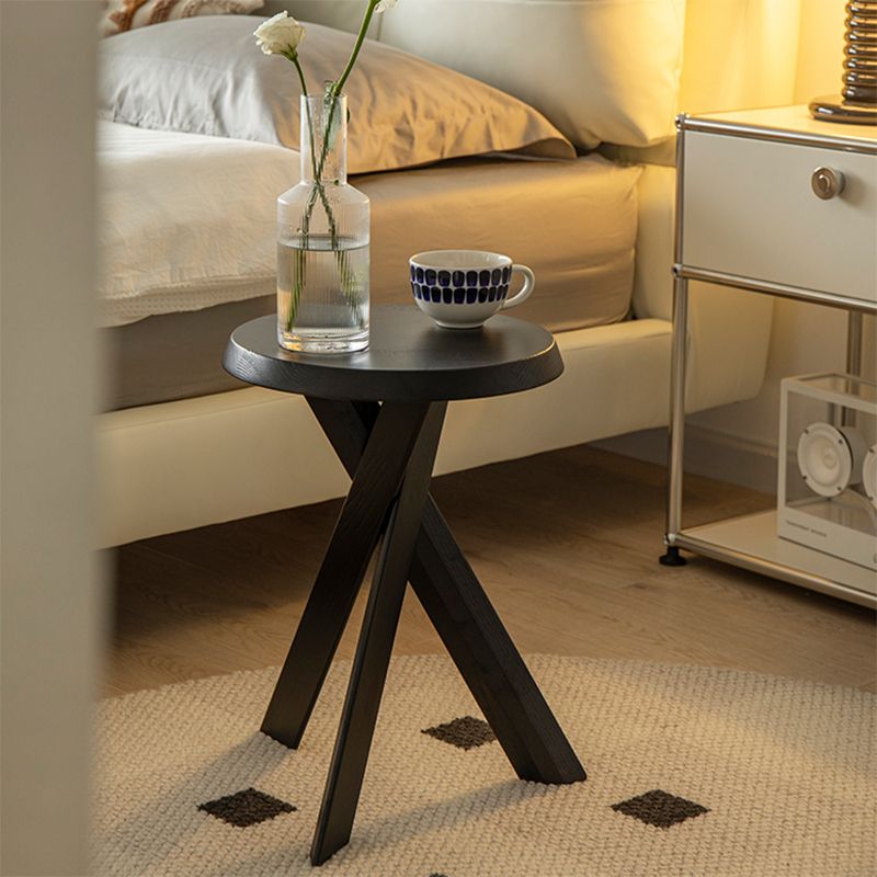 Solid Wood 3 Legs Side Table Modern Dia 12" 2-Piece End Tables Set