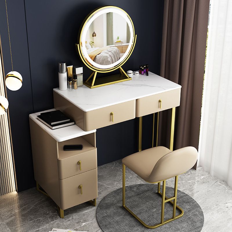 33.5" W Slate Vanity Table Modern 4 Drawers Makeup Vanity Table with Stool