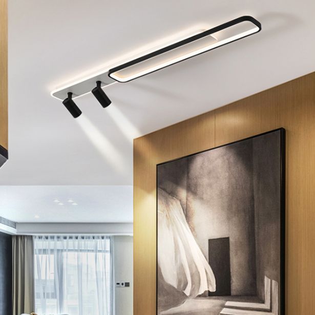 Zwart rechthoekige LED Semi Flush plafondlicht in moderne beknopte stijl acrylspoeling voor woonkamer