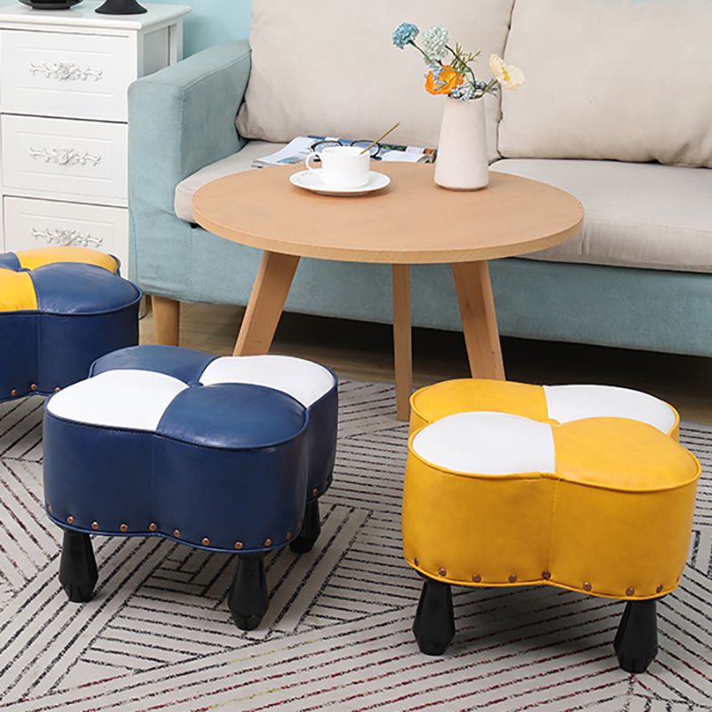 Leather Ottoman Clover Shape Color Panel Tufted Water Resistant Nailhead Trim Ottoman