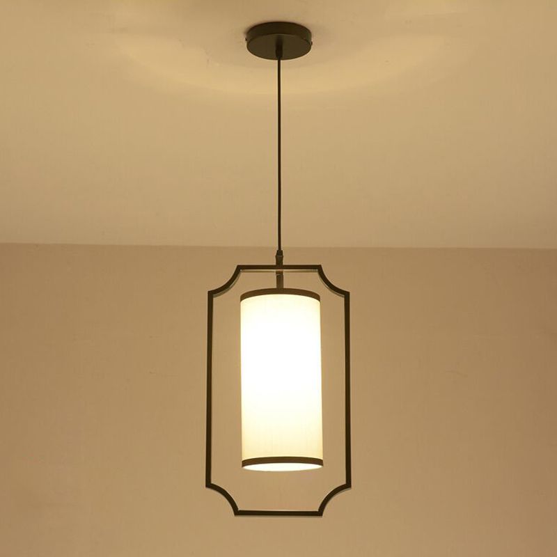 Éclair de suspension ombragée en tissu Minimaliste à 1 léger pendentif en noir et blanc pour couloir