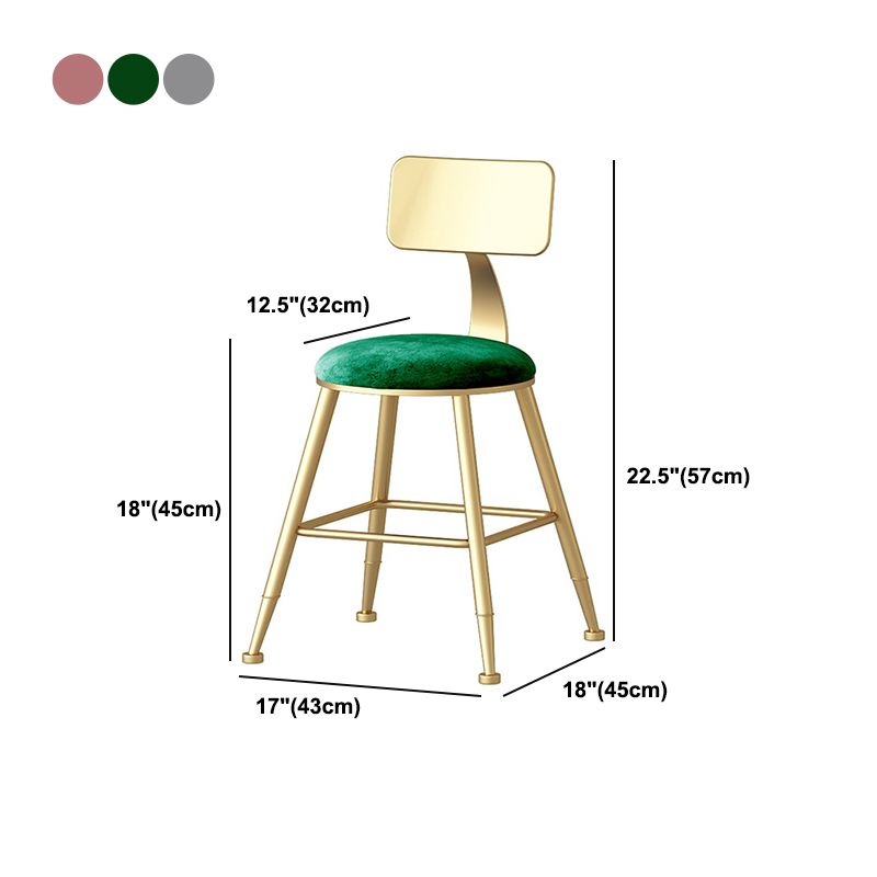 Nordic Style Backrest Counter Stool Iron Cafe Bar Stool with Velvet Cushion and Pedal