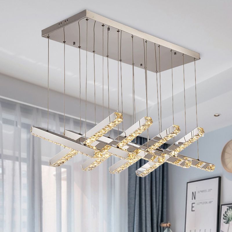 Lineal Living Room Techo Candelier Estilo simple Cristal K9 6/9 Cabezas plateadas Luz colgante en luz cálida/blanca