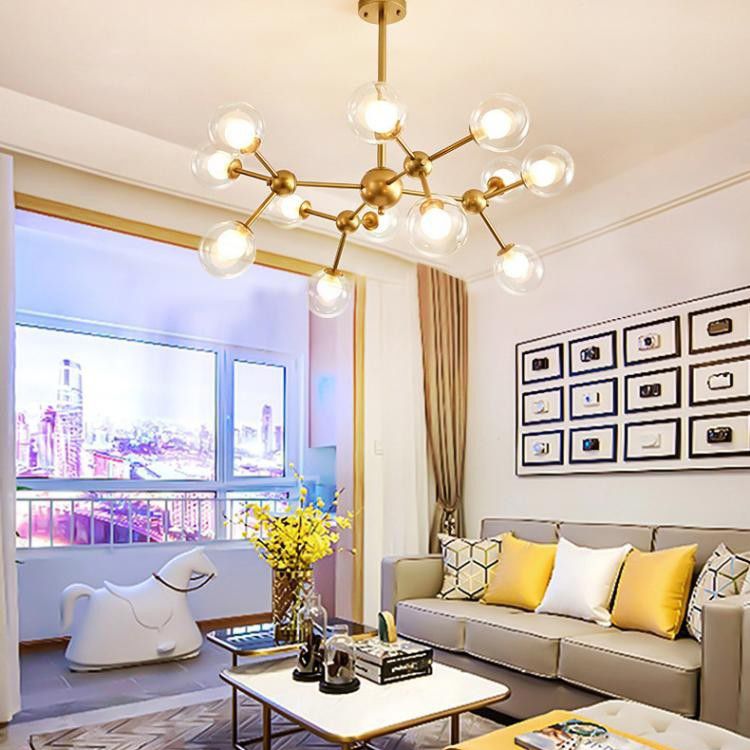 Molecular Shaped Living Room Chandelier Transparent Glass Globe Shade Contemporary Simplicity Style Lighting Pendant