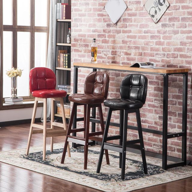 Indoor Bar Stool Modern Rectangular Backrest Counter Stool with Wood Legs