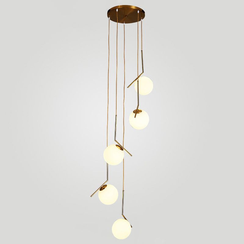 Globe Multi Light Pendant Mid-Century Modern White Glass Hanging Pendant Lights for Duplex Stairs