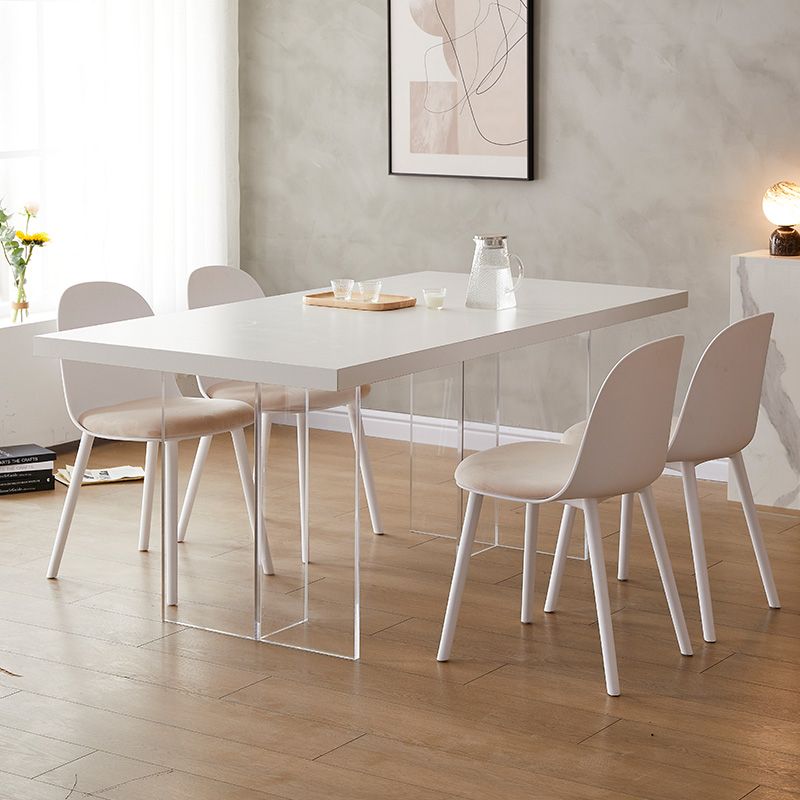 Modern White Dinner Room Kitchen Table Acrylic Double Pedestal Fixed Table