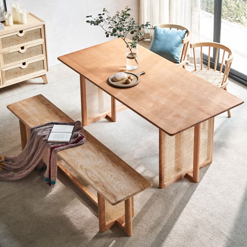 Rectangle Ash Wood Table for Restaurant Modern Dining Table with Double Pedestal