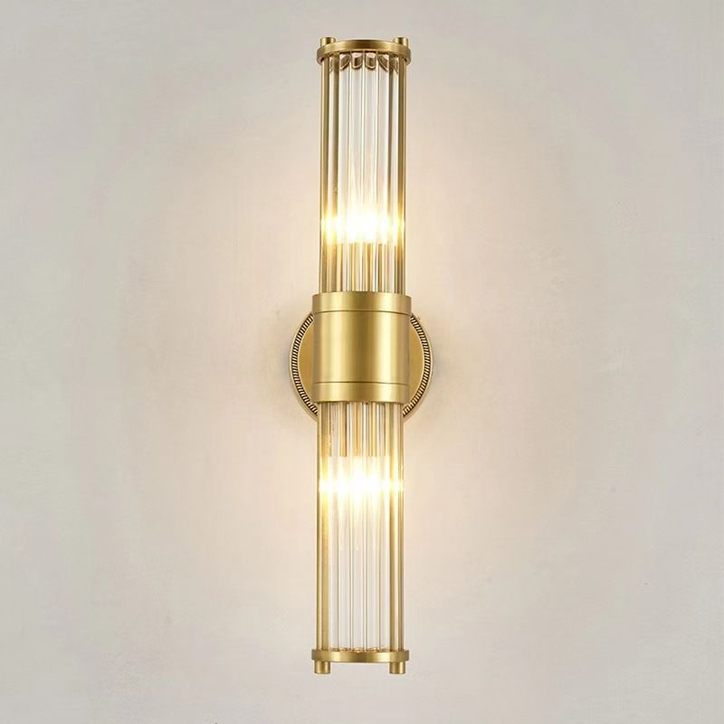 1 / 2 - Light Cylinder Wall Sconce in Gold and Clear Solid Brass and Glass Wall Light