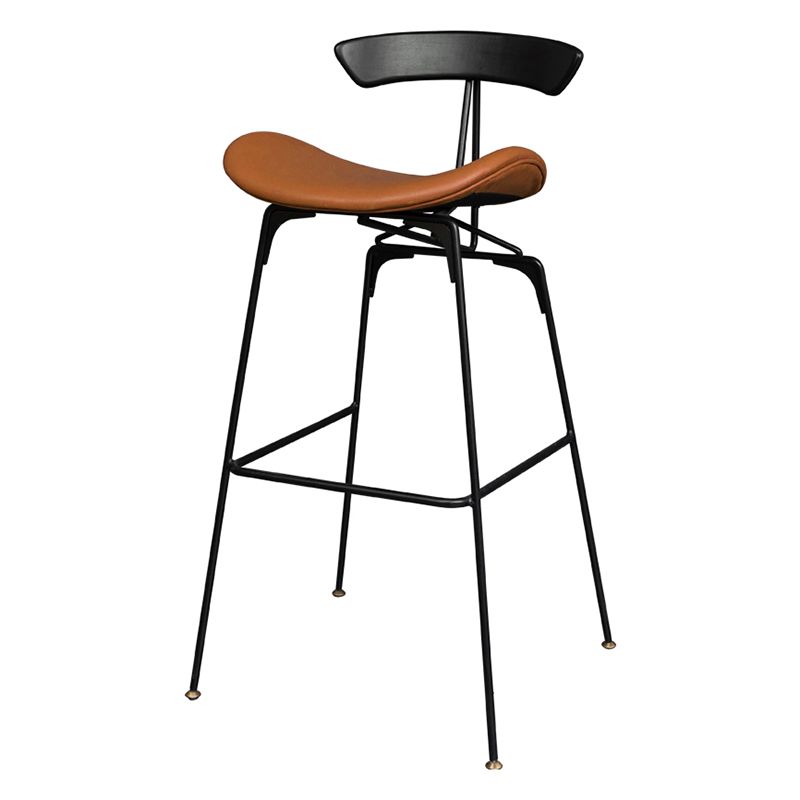 Tabouret de bar en fer noir, tabouret de comptoir à dossier bas de style industriel avec siège en selle