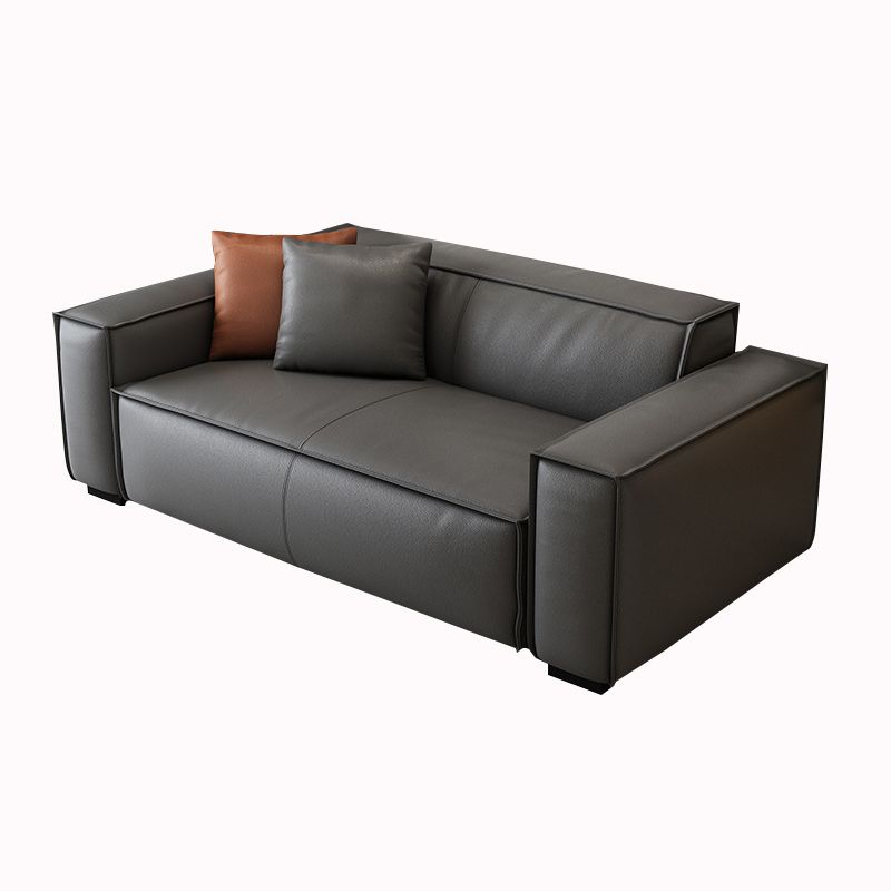 Modern Style Solid Wood Base Leather & Namib Black Rectangular Sofa