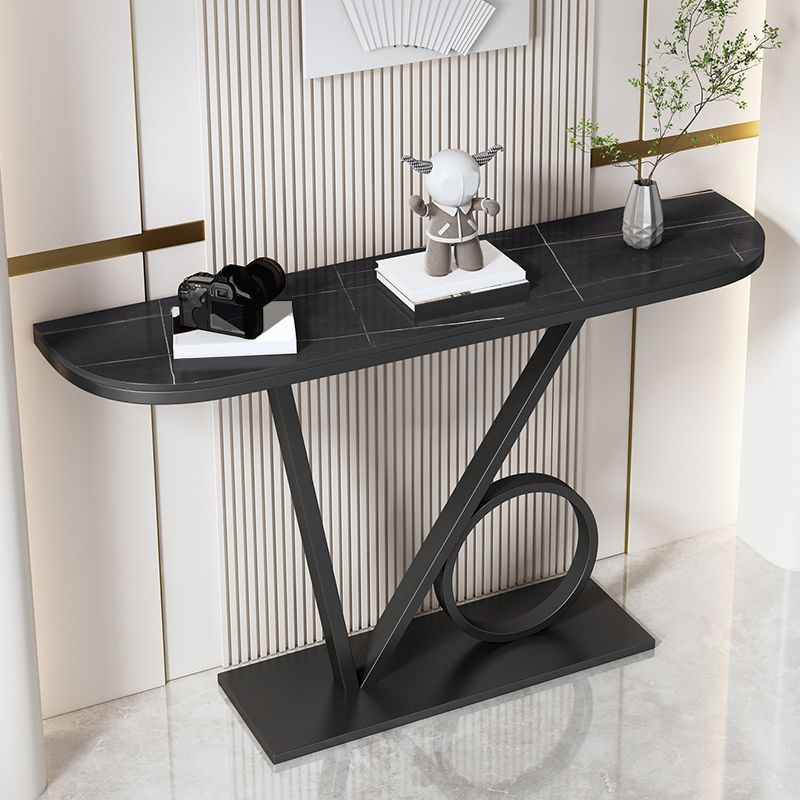 Glam Style Half Moon Accent Table with Pedestal Base for Hall Console Table