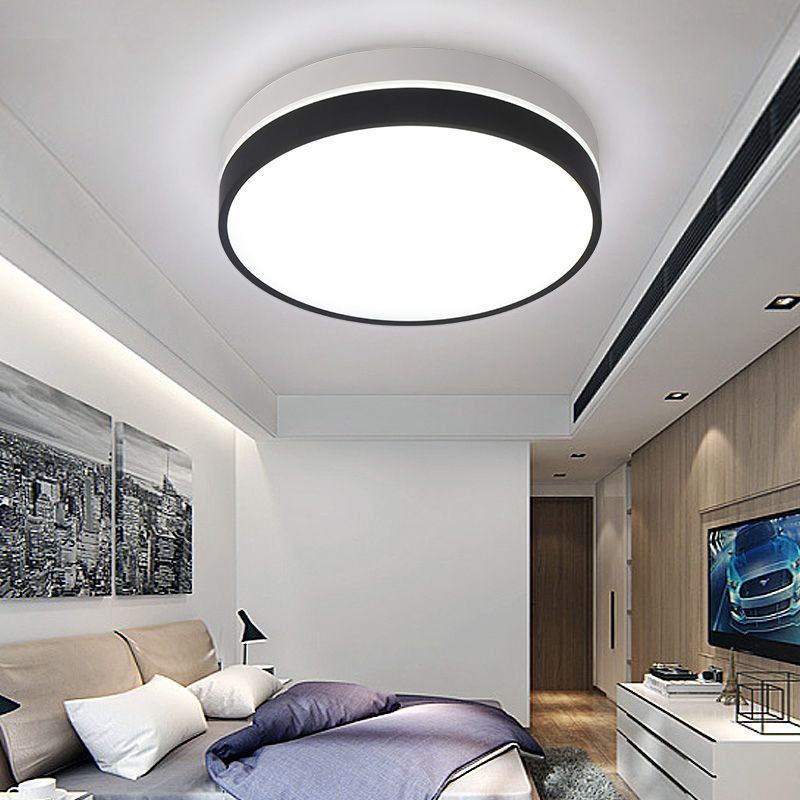 Black Drum Flush Mount Lamp Nordic Acrylic Shade 15"/19"/23" Dia LED Ceiling Flush Mount for Living Room in Warm/White