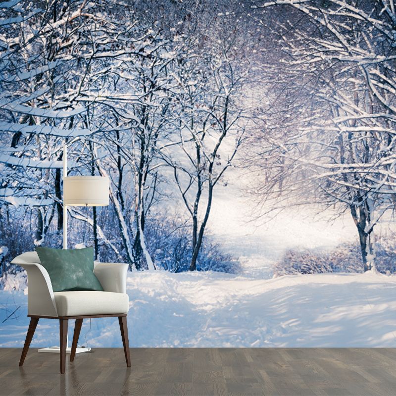 Grey Snowy Bare Trees Mural Wallpaper Water-Proof Modernist Bedroom Wall Covering