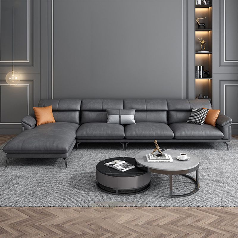 Modernism Flared Arm Sectional 4-Seater Faux Leather Sectional