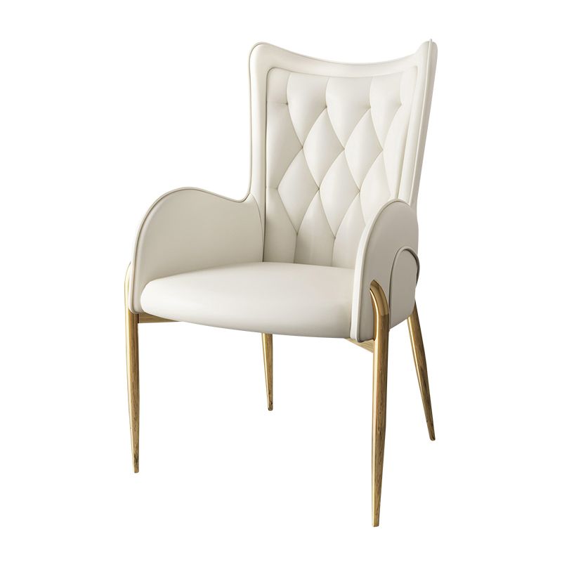 Nordic Metal Dining Room Chair Upholstered Linen Fabric Arm Single Chair for Restaurant