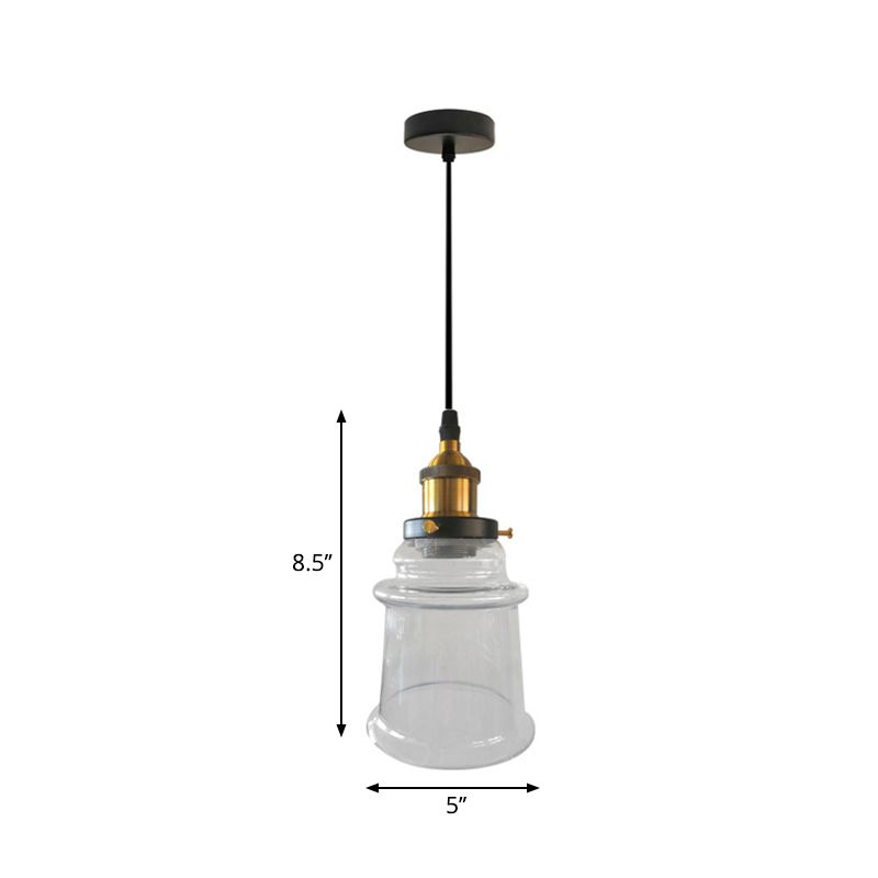 Éclair de suspension de suspension à nuance effilée Verre transparent 1 ampoule Vintage Hauteur Pendre réglable Éclairage en laiton finition en laiton