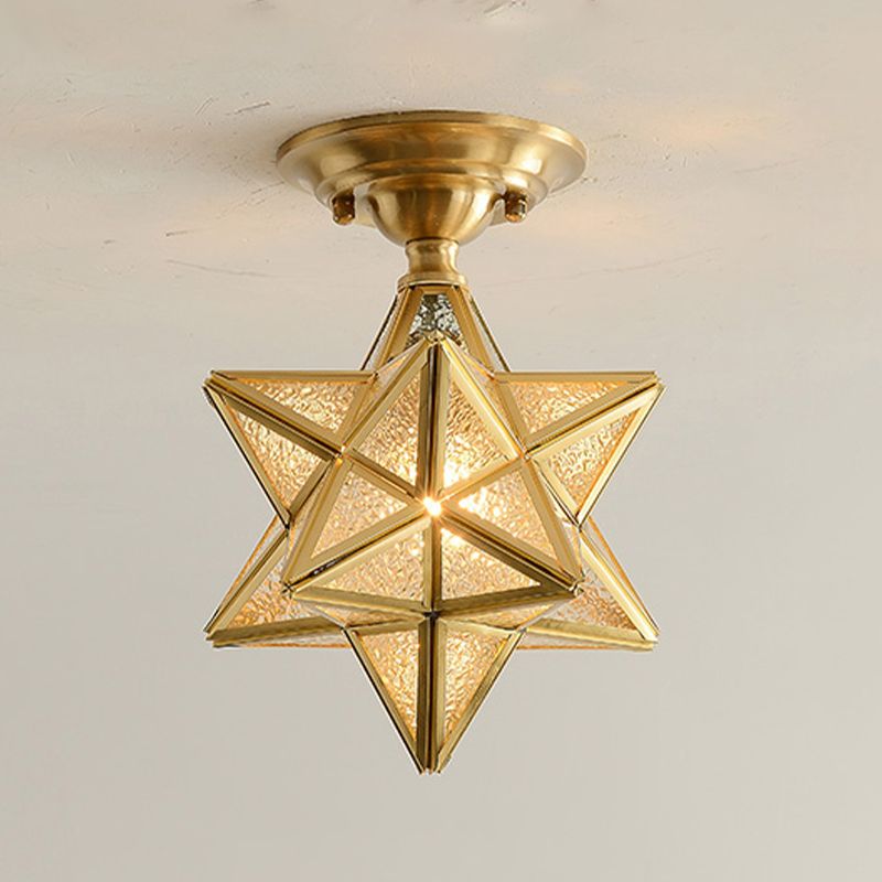 Star Glass Semi-Flush Ceiling Light Vintage Aisle Ceiling Flush Mount in Brass
