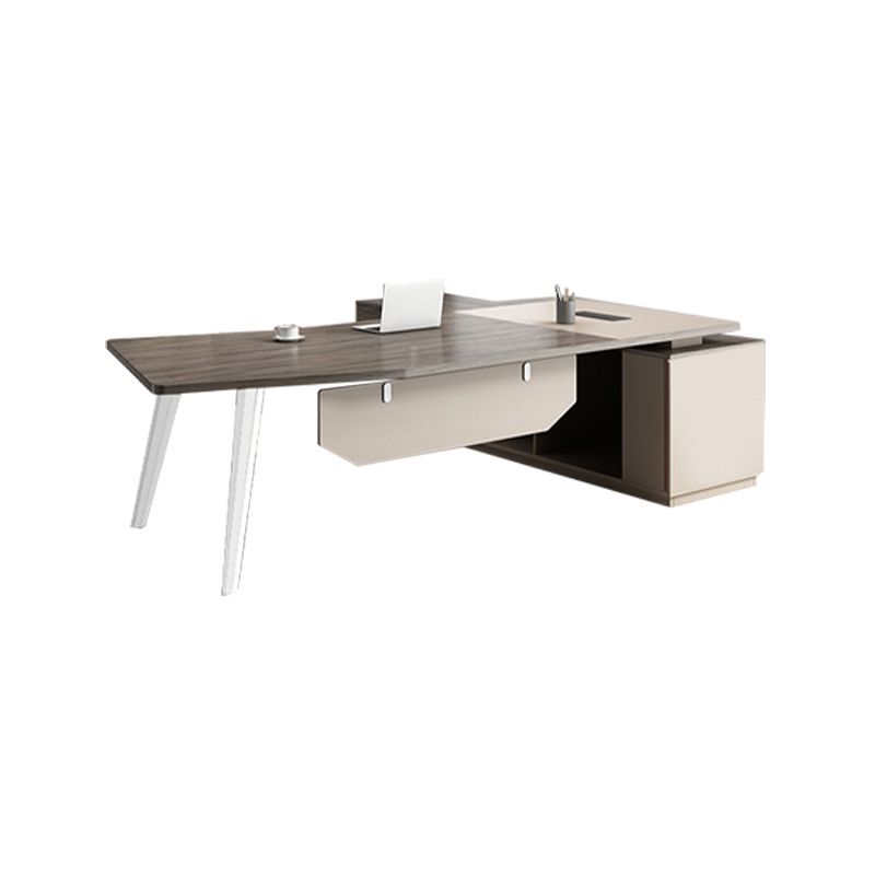 Espresso L-Shape Executive Desk Artificial Wood Office Desk Cable Management