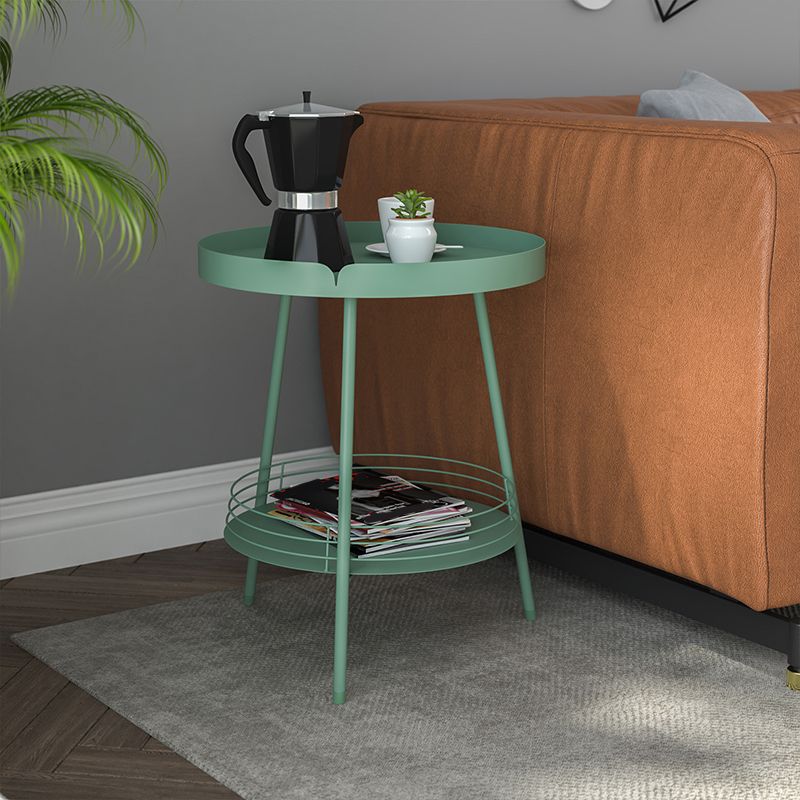 21.6" Tall Round Tray Top Side Table Mental 3 Legs End Table with Shelf