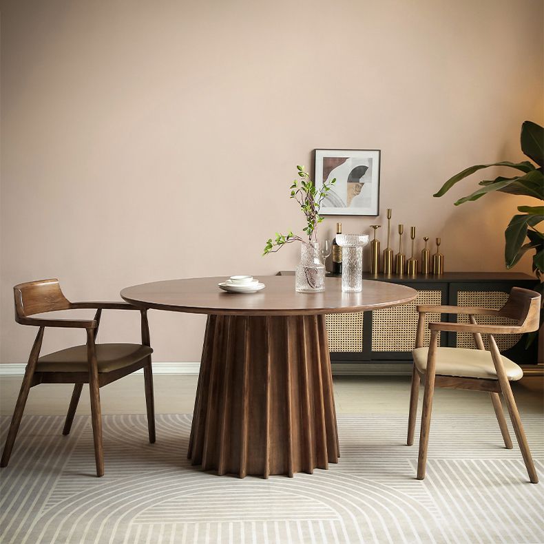 Pine Solid Wood Pedestal Table Brown Round Dining Room Kitchen Table