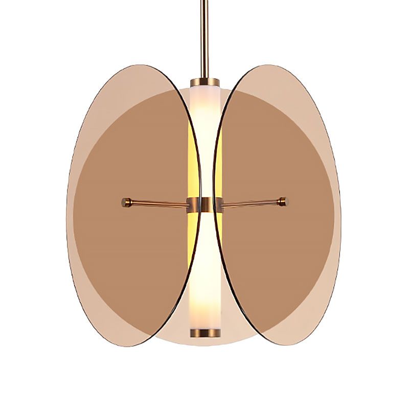 Luz de colgante redondo de vidrio ámbar/humo Modernista 1 Lámpara de techo colgante de LED ligero con 3 discos
