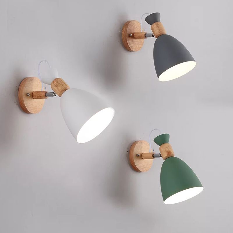 Macaron Style Cone Shape Wall Light Metal 1 Light Sconces in Black for Bedroom