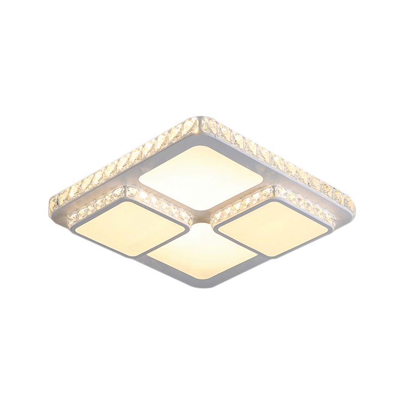 16"/19.5" W Squared Flush Mount Minimalism Crystal Block LED White Close to Ceiling Lamp in Warm/White Light