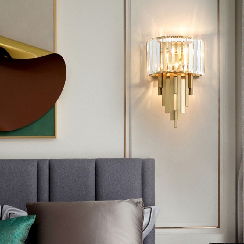 2-Light Modern Golden Wall Mounted Sconce Unique Crystal Wall Light for Foyer