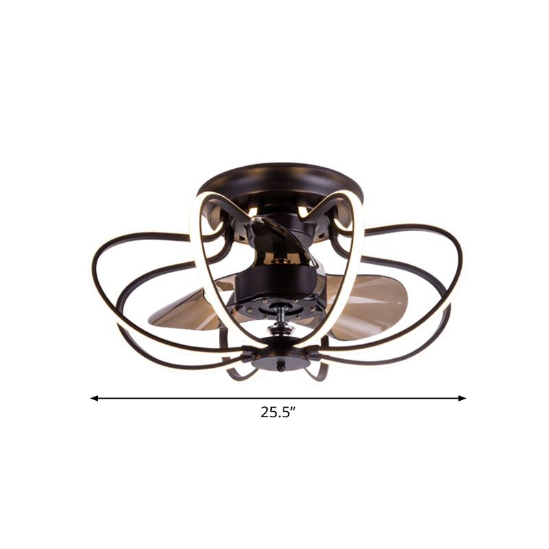 Minimalistische Käfig Deckenlüfter Leichtes Acryl -Esszimmer LED SEMI Flush Mount mit Fernbedienung