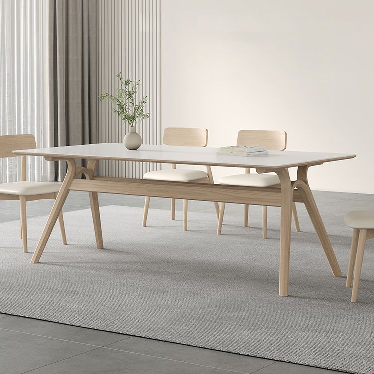 Contemporary Sintered Stone Top Ash Wood Base Dining Table with Chairs