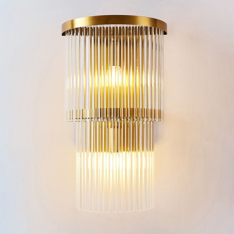 Lámpara de matorral de cristal de 2 niveles moderna luz dorada de 2 luces luz montada en la pared para dormitorio