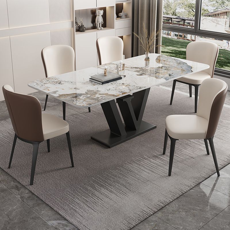 Modern 1/2/5/6 Pieces Dining Set Sintered Stone Dining Table Set with Leather Chairs