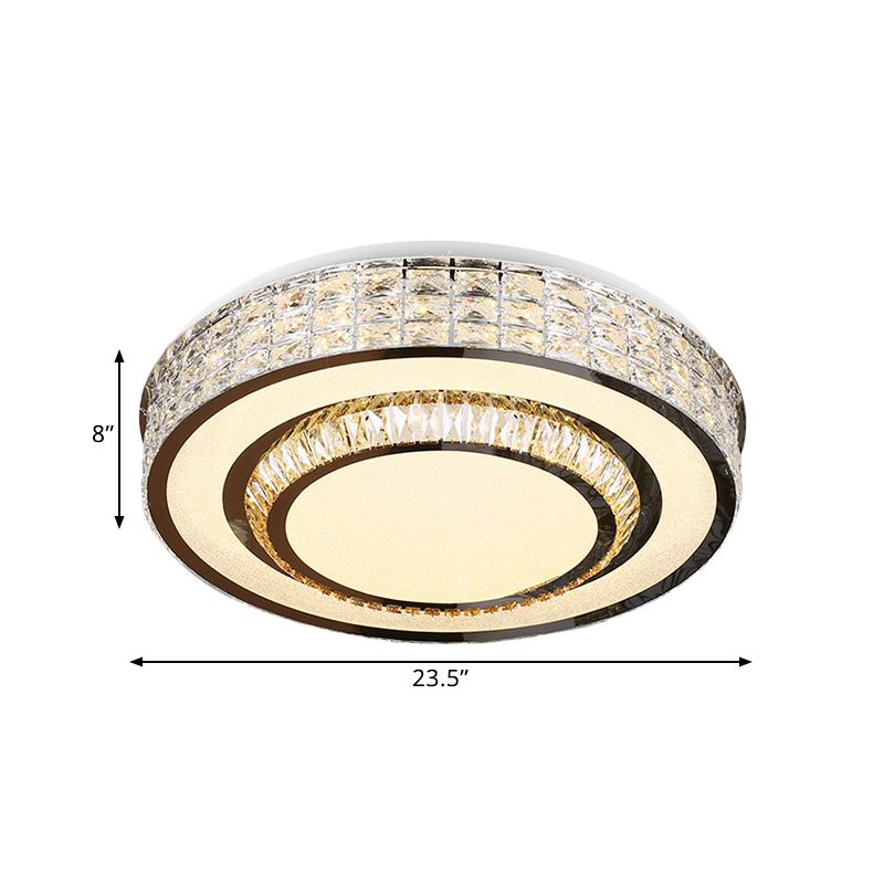 Faceted Crystals Chrome Flush Light Fixture Circular LED Contemporary Close to Ceiling Lamp