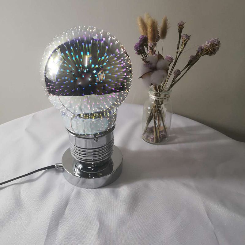 3D Mirrored Glass Ball Night Lamp Postmodern 1 Head Table Light in Chrome