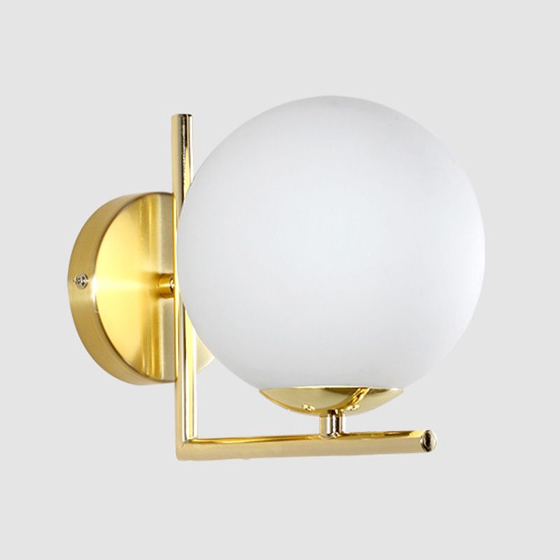7" H Metal Fixed Arm Simplicity Wall Lamp White Glass Globe Shade Contemporary Style Sconce Lighting for Bedroom