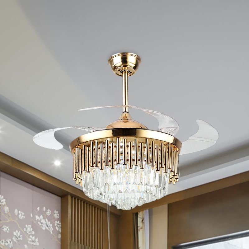 Schwarz/goldgeschichtetes Drum Lüfter Lampe postmoderne Kristall 3-Blatt-Esszimmer LED SEMI BUSCH Light, 19 "breit