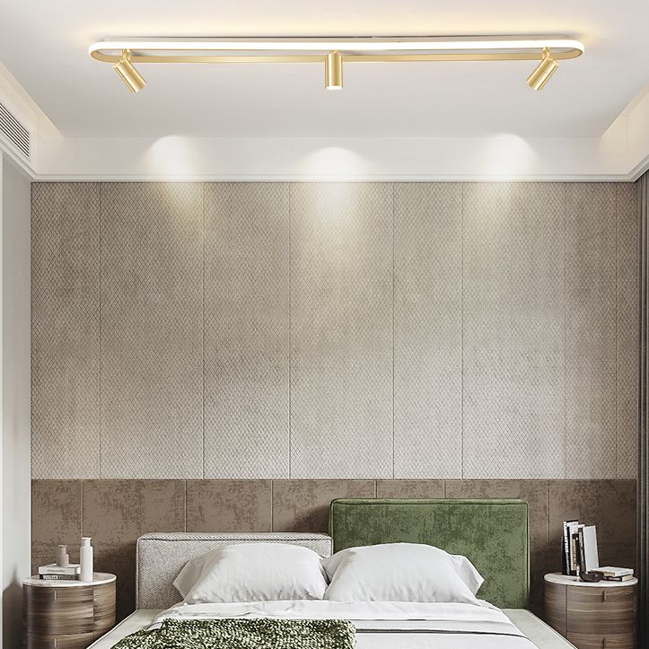 Gold Oblong LED Semi Flush Mount in Modern Simplicity Metal Ceiling Light for Living Room