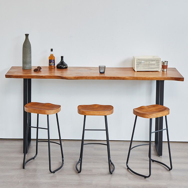 Industrial Solid Wood Bar Table Rectangle Bar Height Table with Double Pedestal Base