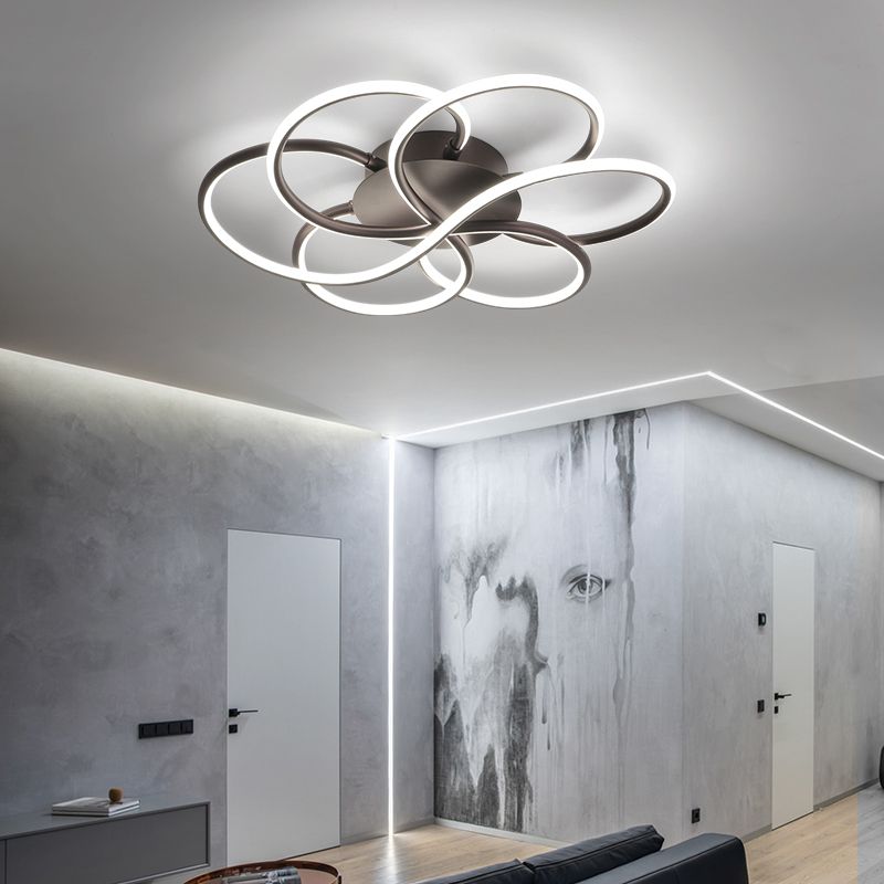 Blumenform Acryl Flush Mount Moderne LED Weiß/Kaffee Flush Mount Leuchte in Weiß/Warmes Licht, 16.5"/23.5"/31.5" Breite