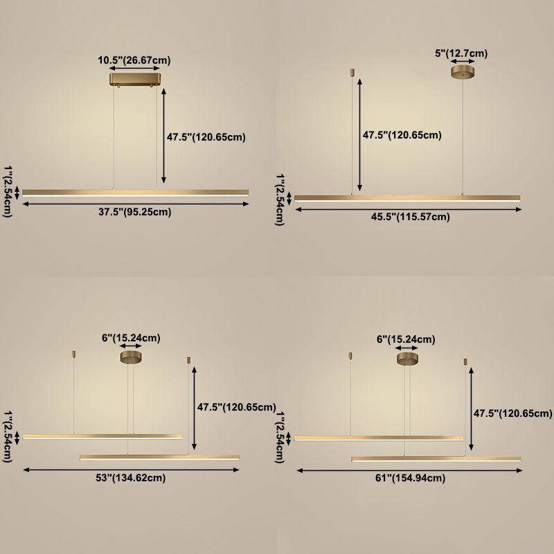 Gold Aluminum Island Lamps Linear Restaurant LED Pendant Lights with Acrylic Shade